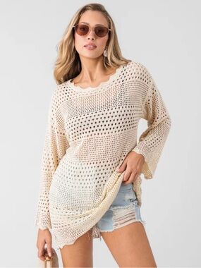 CUPSHE Seaside Whispers Crochet Off White Cream Cover Up Beach Pool SZ XL